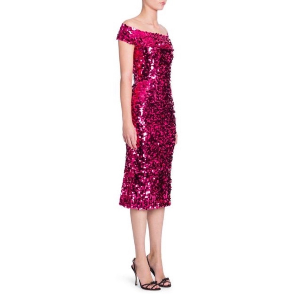 Dolce & Gabbana Hot Pink Sequin Midi Dress
